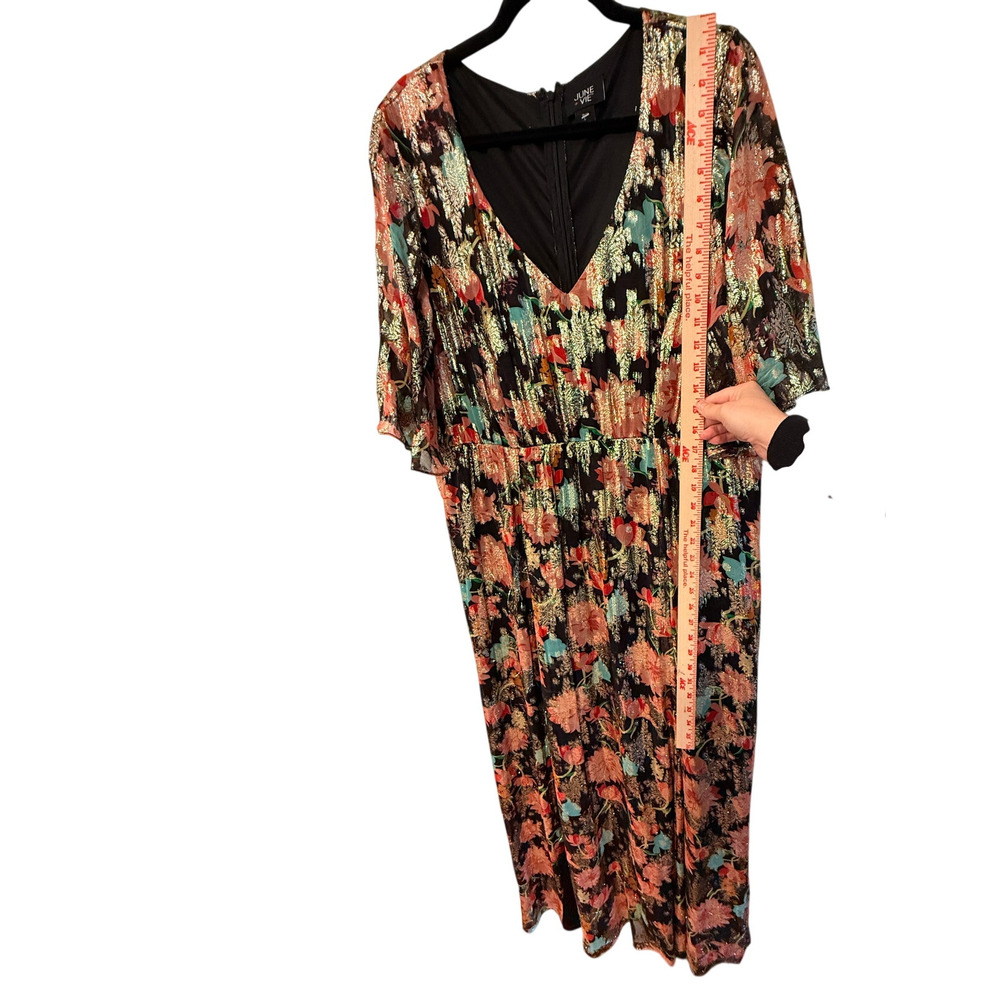 June+Vie 18/20 Metallic Floral Maxi Dress $369 Elegant Plus Formal Gown Gold 2XL - Picture 12 of 14